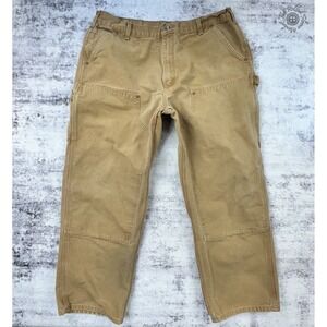 Carhartt B136-BRN Double Knee Dungaree Work Pants Men's 40x30 Brown Cotton